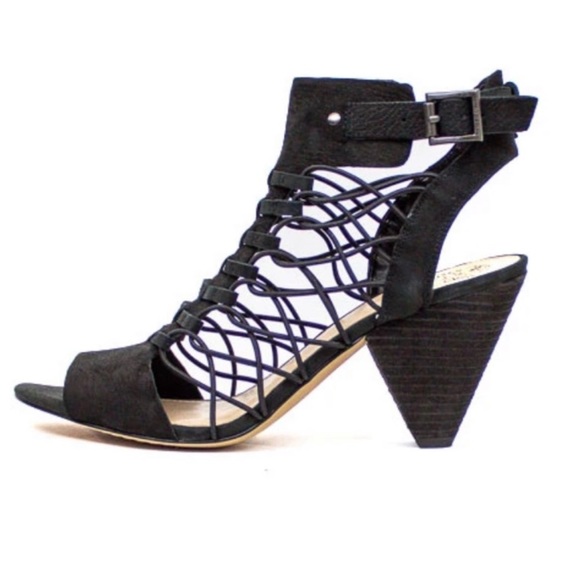 Vince Camuto Evel Caged Sandal Heel Black Suede 7.5 - Picture 2 of 10